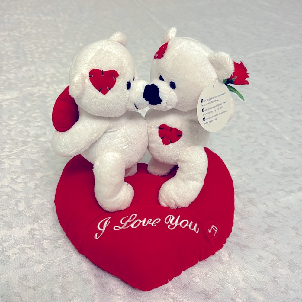 Great Valentin’s gift! 11" Bears Kissing on Heart Valentines Plush with Music
